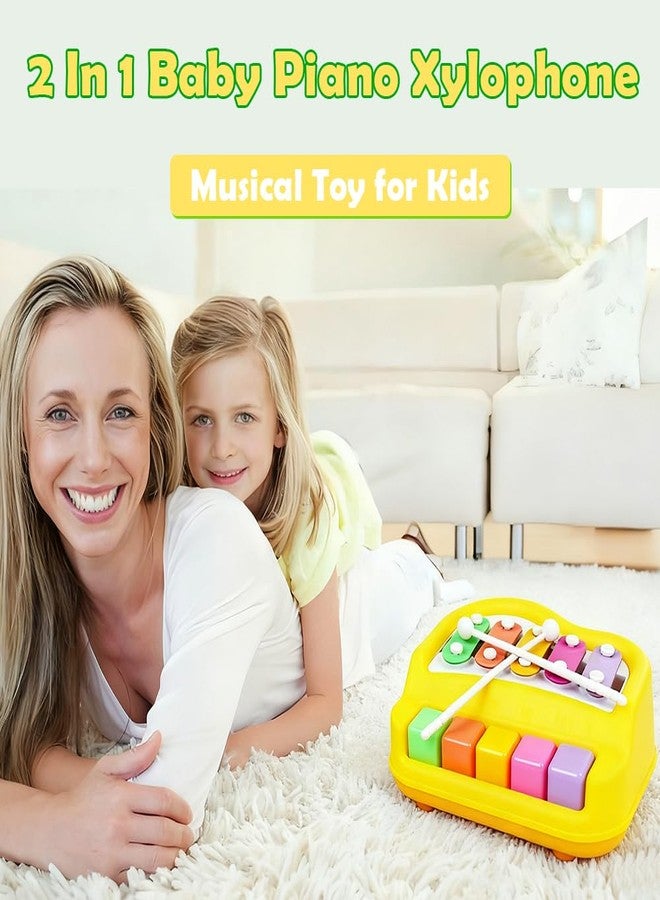 Liyujuping 2 in 1 Xylophone for Toddlers, Baby Xylophone Piano Toy with 5 Multicolored Key Scales and Two Mallets for Kids, Educational Musical Learning Instruments Toy for Boys and Girls (Yellow) - Image 2